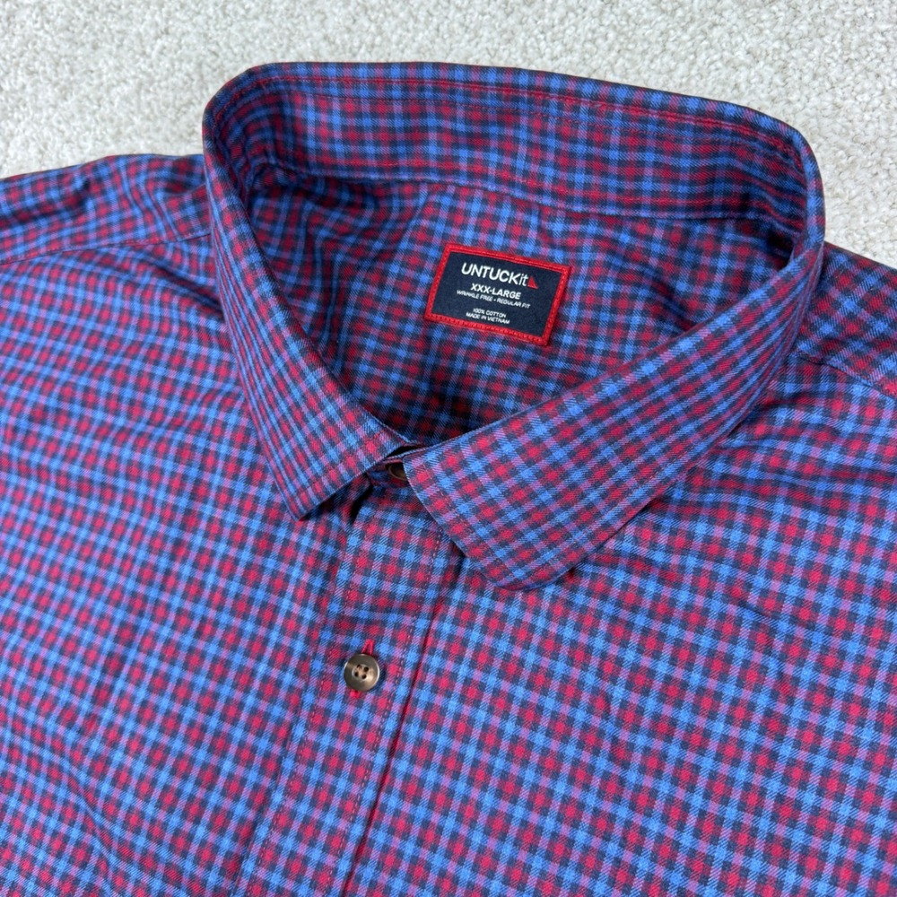 UNTUCKit Button Down Shirt Mens 3XL Red Blue Check Wrinkle Free Regular Fit